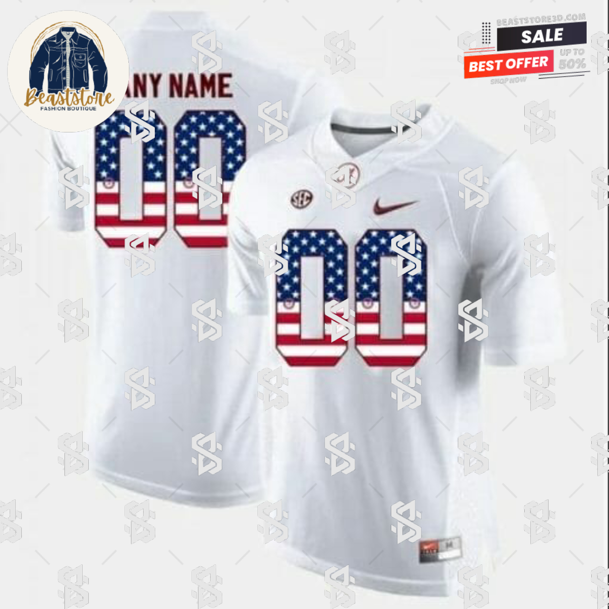 Alabama Crimson Tide Custom US Flag Fashion Jerseys White