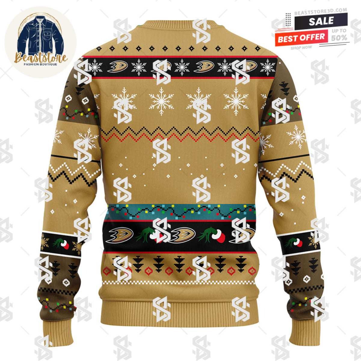 Anaheim Ducks 12 Grinch Xmas Day Christmas Ugly Sweater