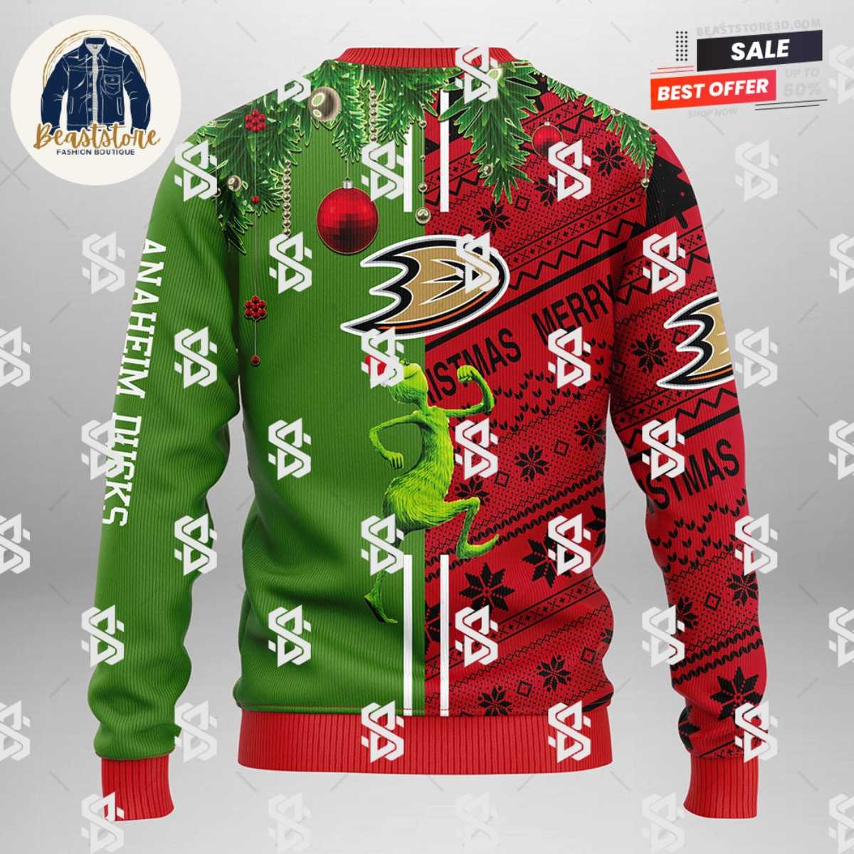 Anaheim Ducks Grinch & Scooby-doo Christmas Ugly Sweater