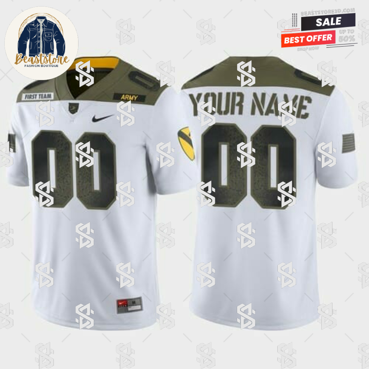 Army Black Knights Custom Jersey Name Number White College Football