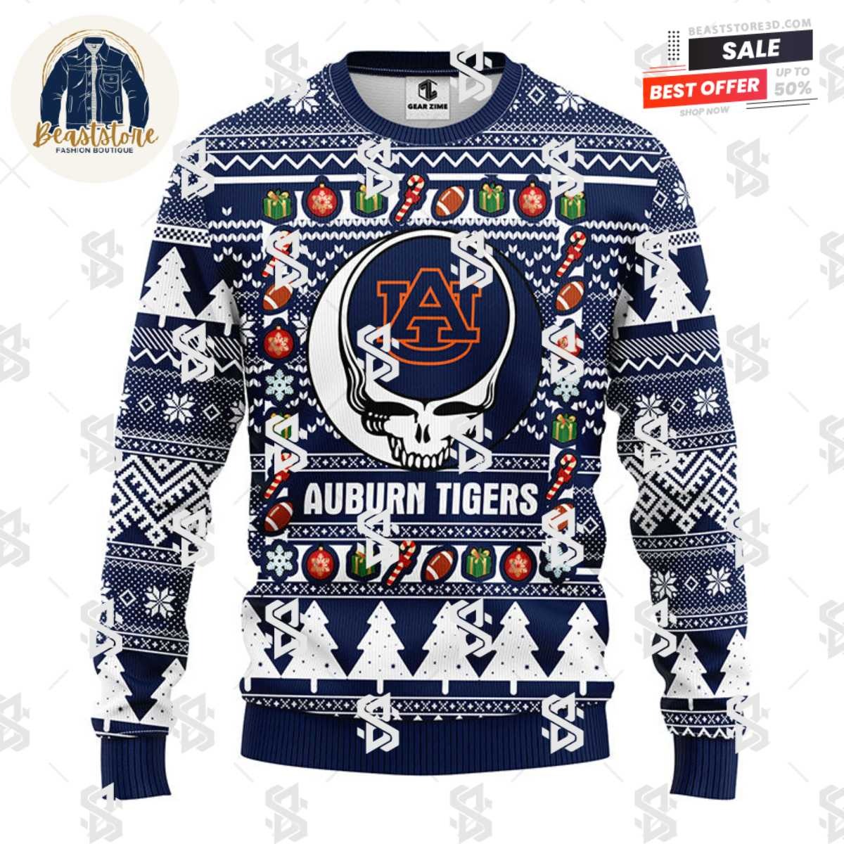 Auburn Tigers Grateful Dead Ugly Christmas Fleece Sweater