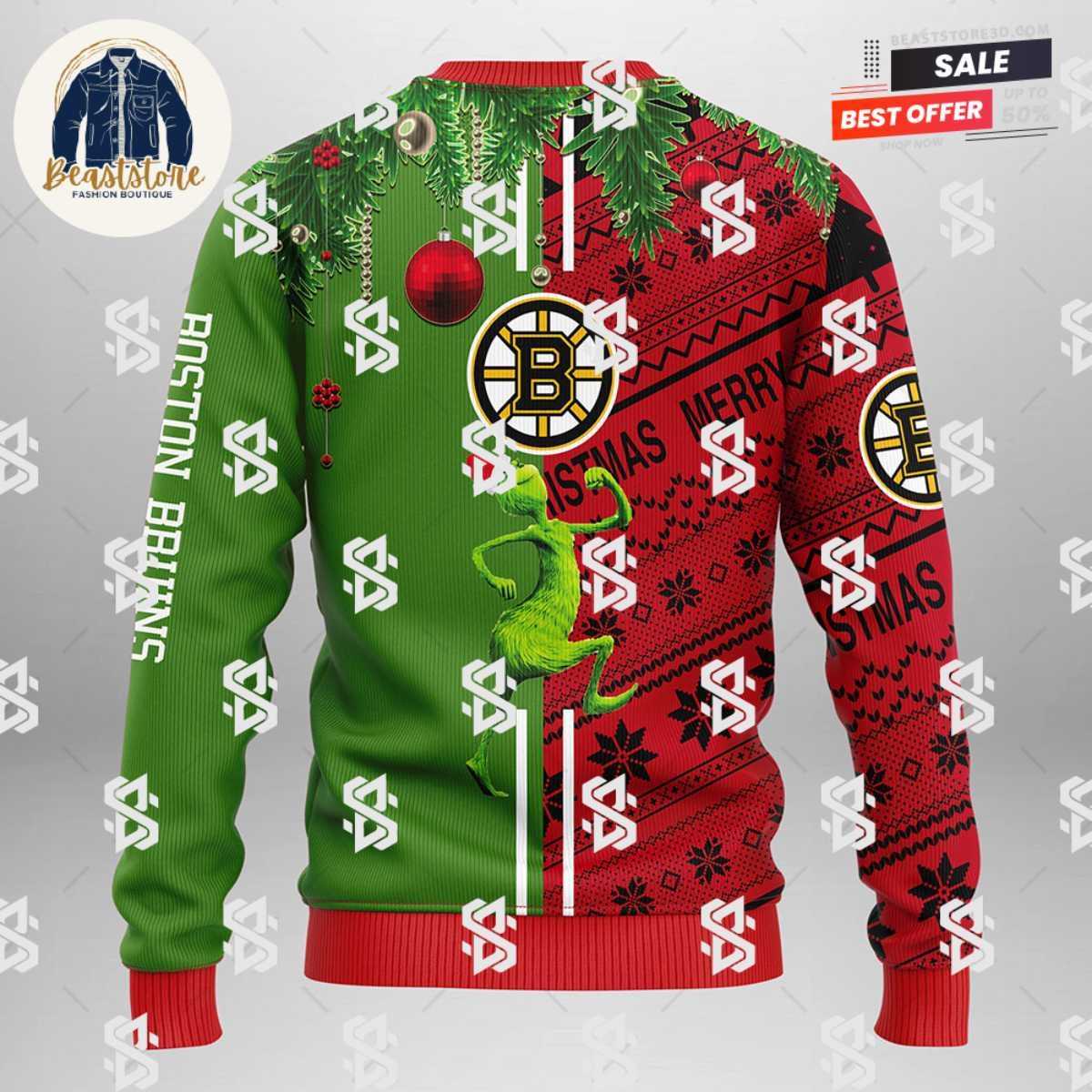 Boston Bruins Grinch & Scooby-doo Christmas Ugly Sweater