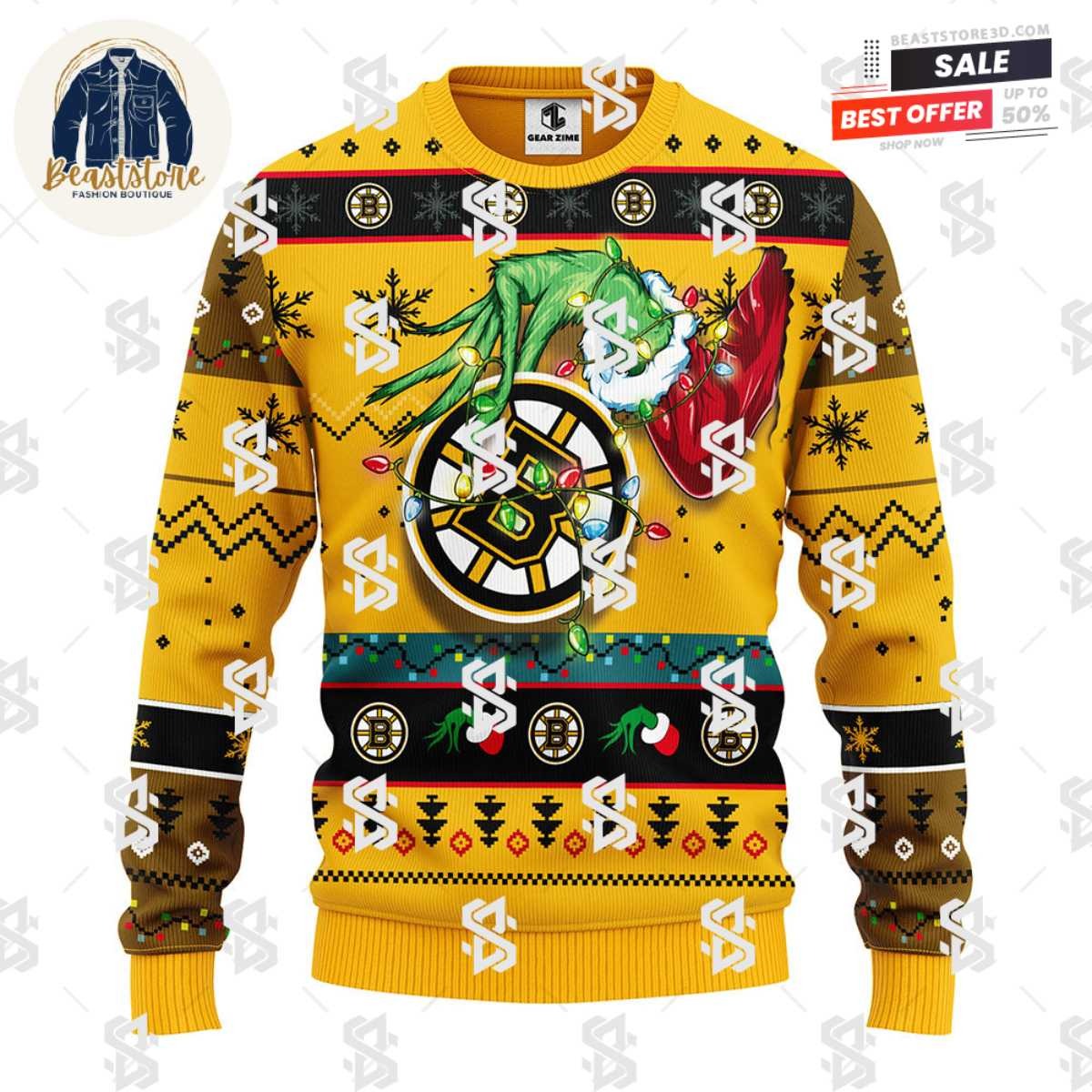 Boston Bruins Grinch Christmas Ugly Sweater