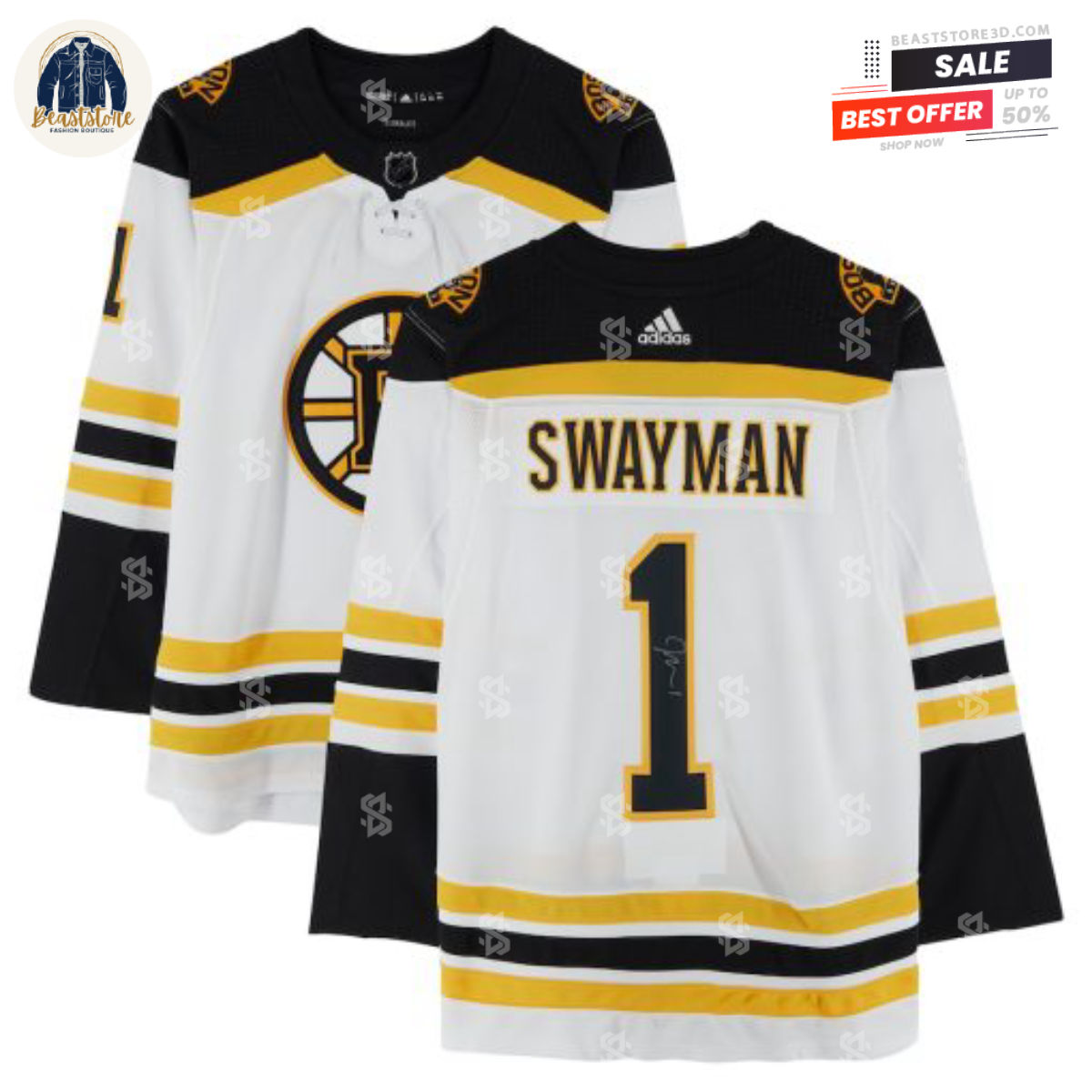 Boston Bruins Jeremy Swayman White Adidas NHL Hockey Jerseys