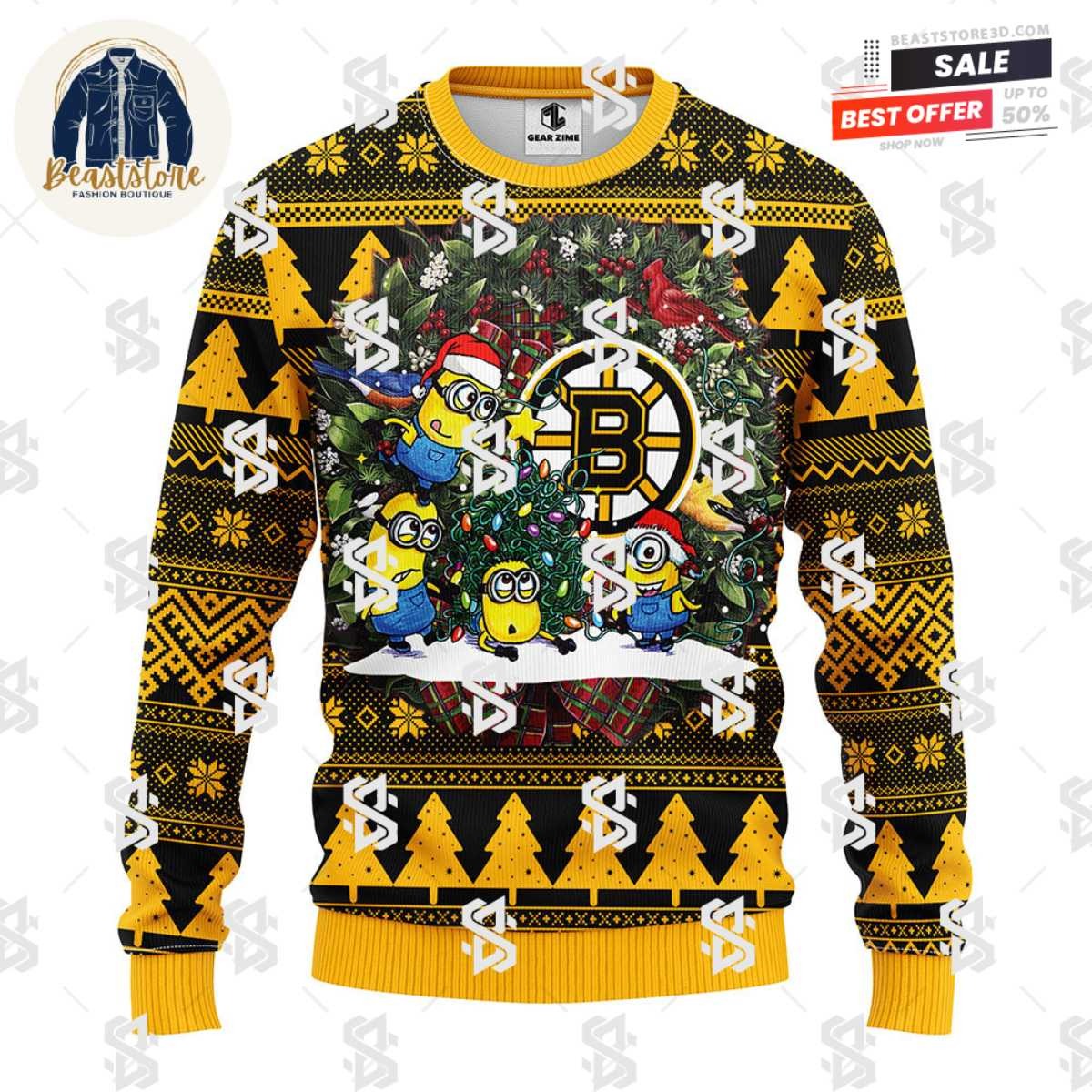 Boston Bruins Minion Christmas Ugly Sweater