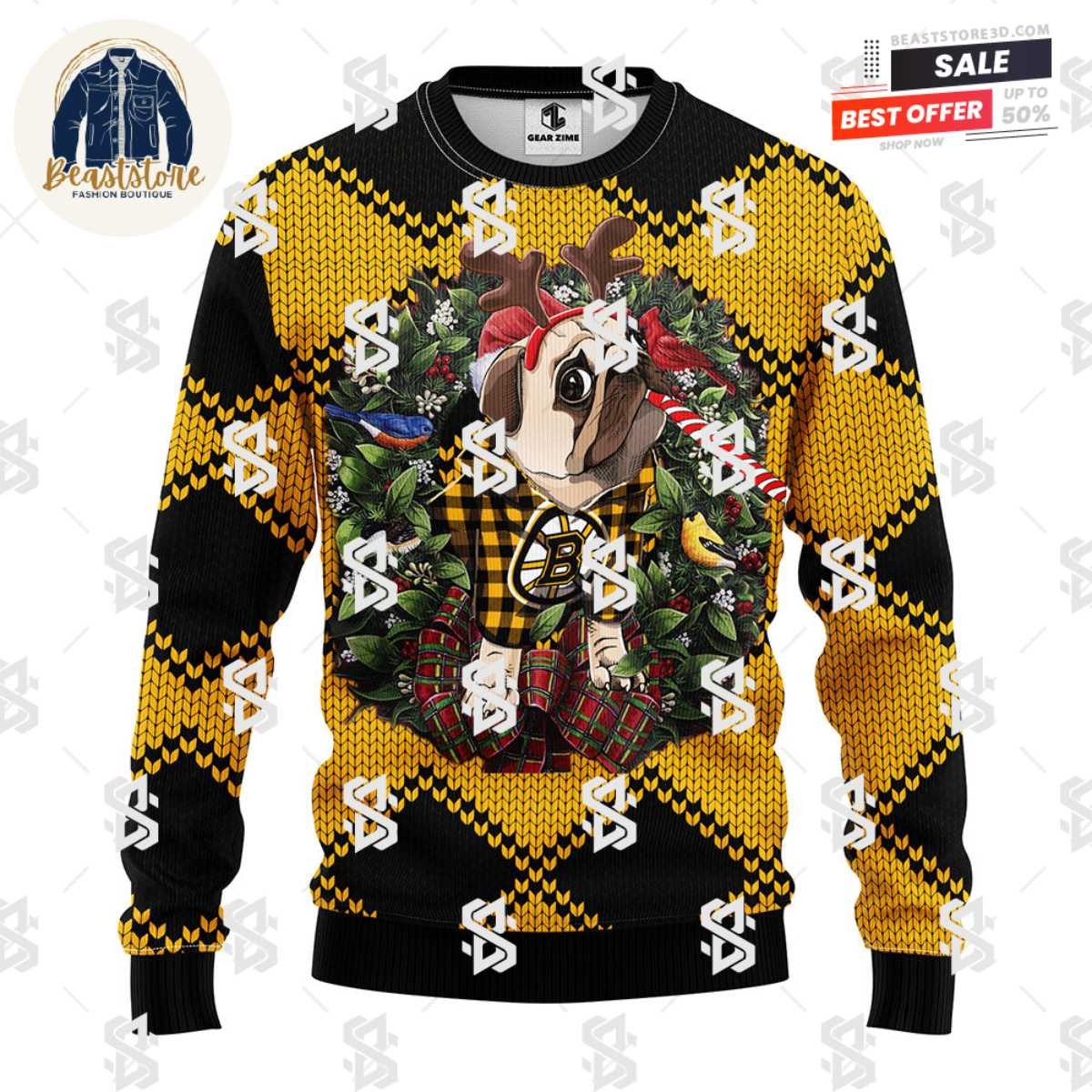 Boston Bruins Pub Dog Christmas Ugly Sweater
