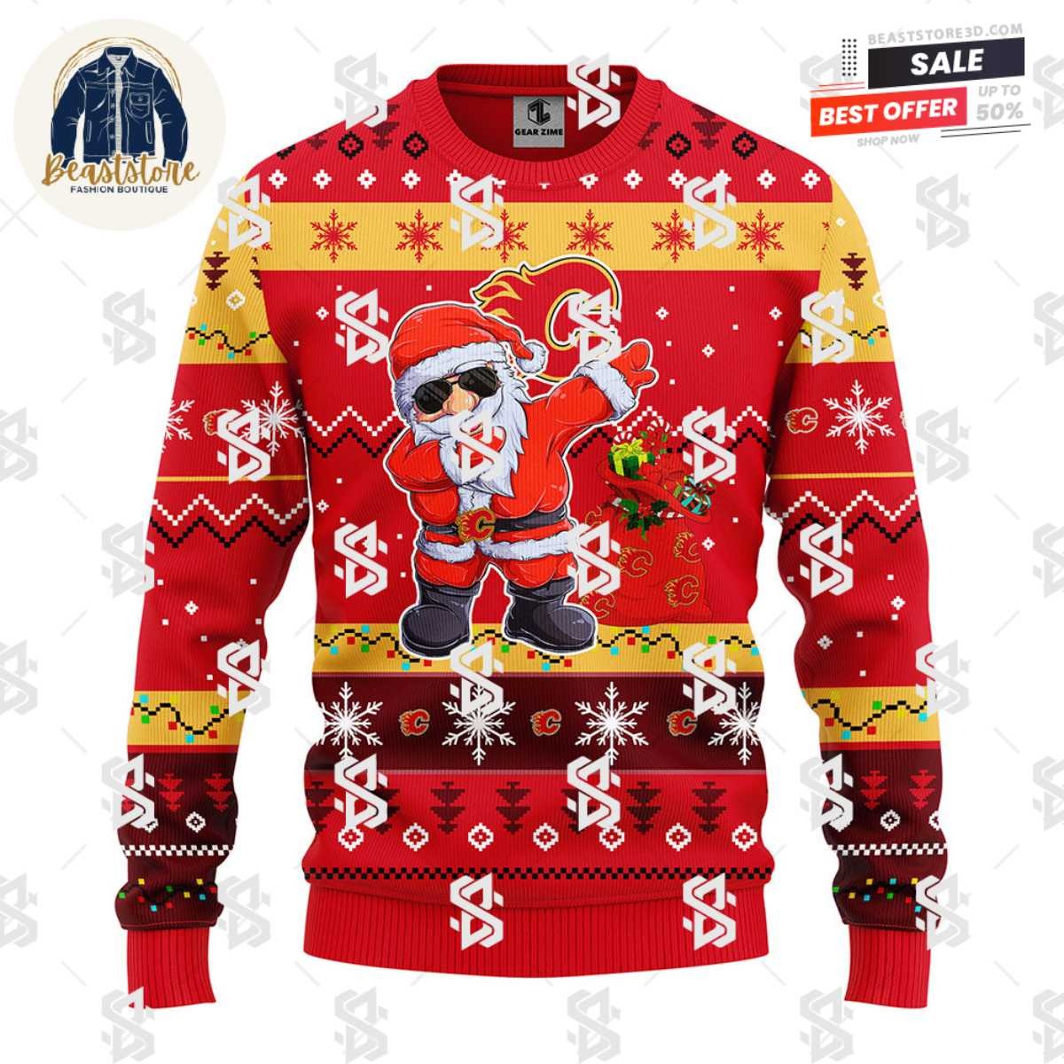 Calgary Flames Dabbing Santa Claus Christmas Ugly Sweater