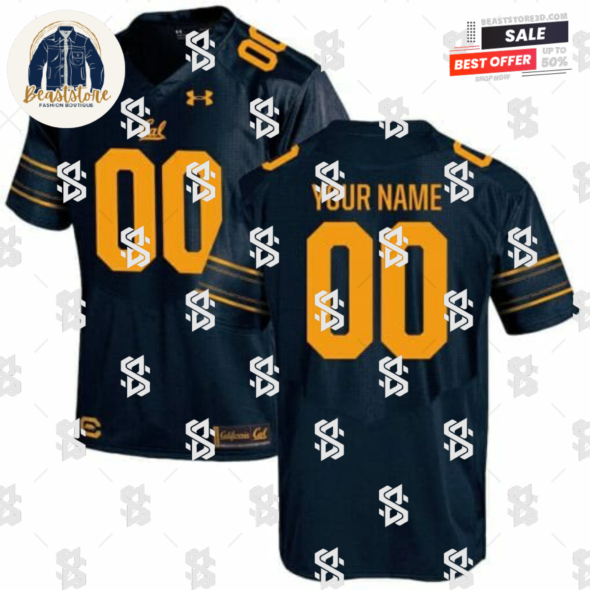 California Golden Bears Custom Jersey Under Armour Home Navy