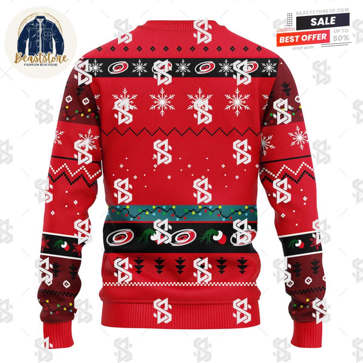 Carolina Hurricanes 12 Grinch Xmas Day Christmas Ugly Sweater