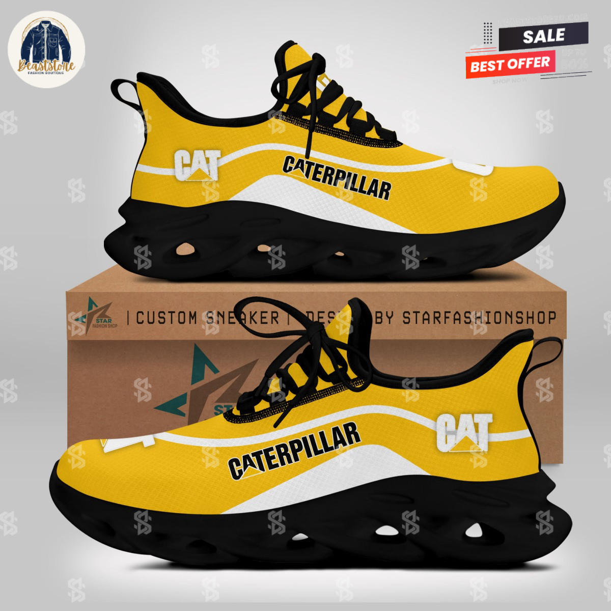 Caterpillar Inc Special Personalized Black Yellow Max Soul Shoes