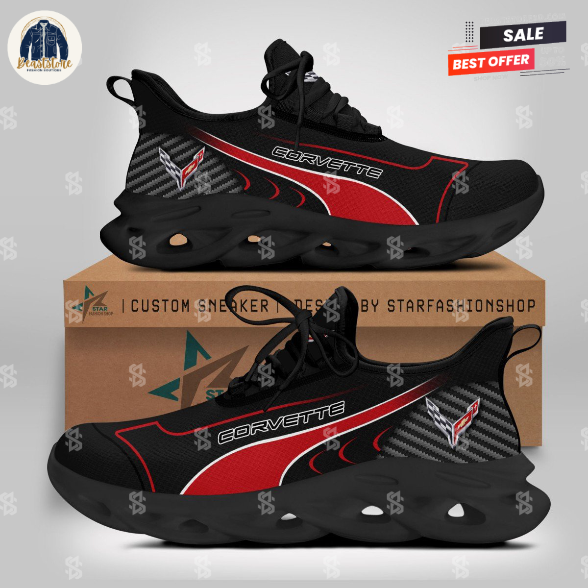 Chevrolet Corvette Logo Black Red Max Soul Shoes