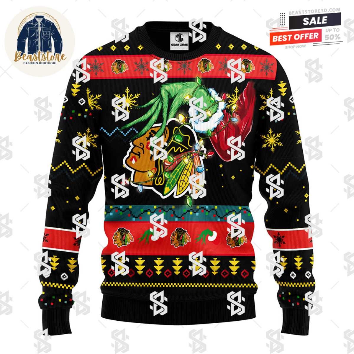 Chicago Blackhawks Grinch Christmas Ugly Sweater