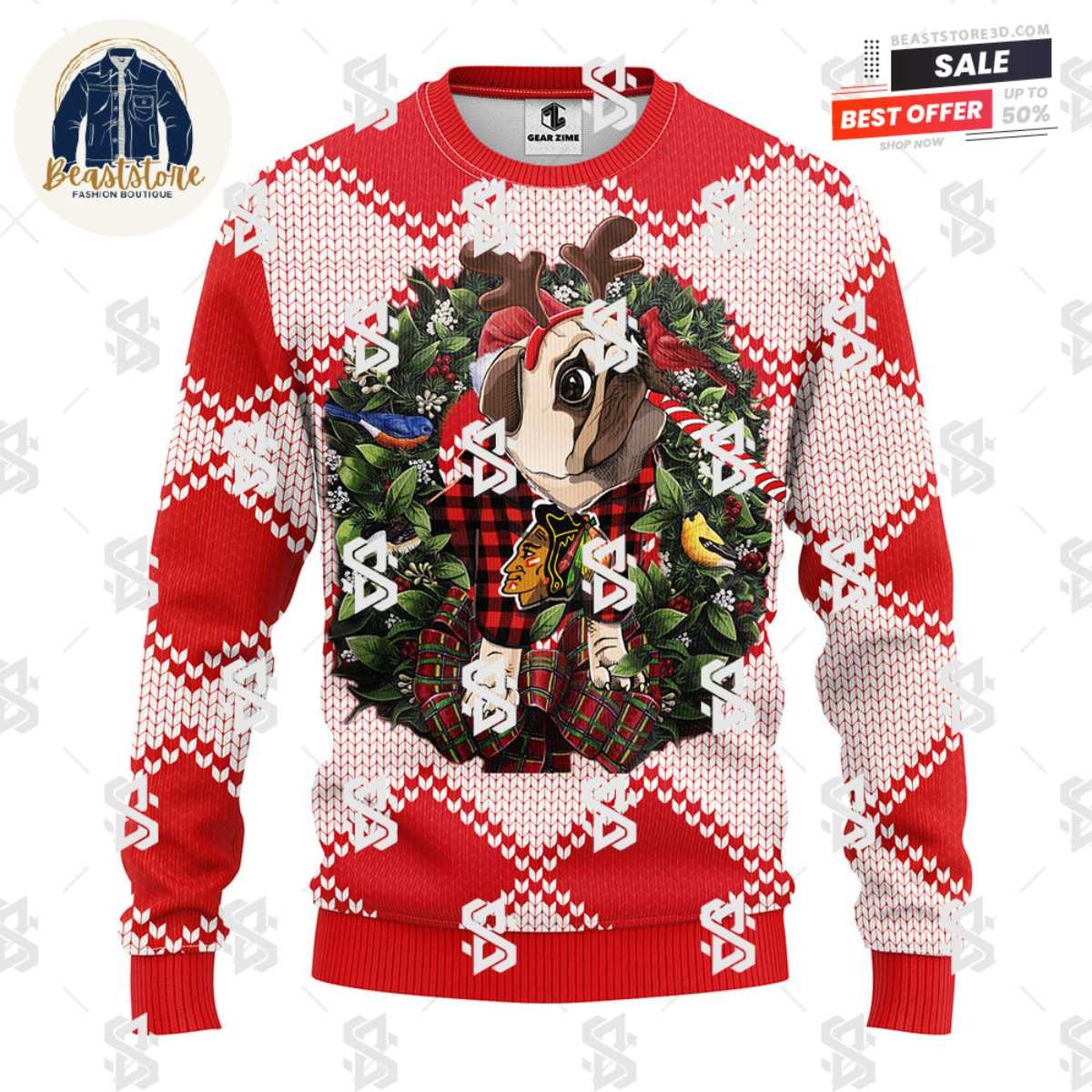 Chicago Blackhawks Pub Dog Christmas Ugly Sweater