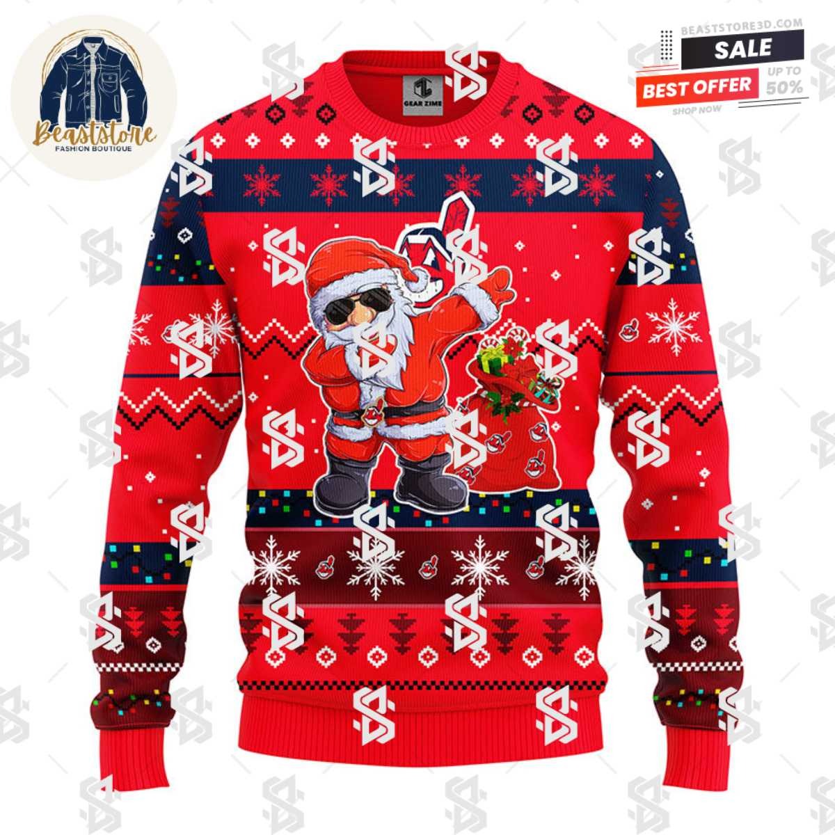 Cleveland Indians Dabbing Santa Claus Christmas Ugly Sweater