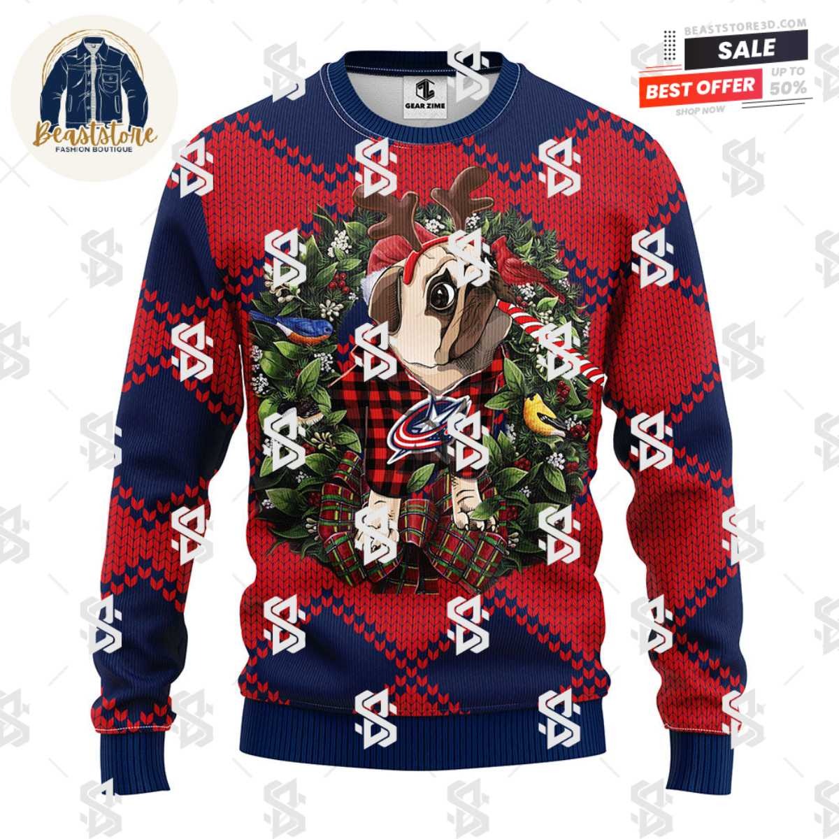 Columbus Blue Jackets Pub Dog Christmas Ugly Sweater