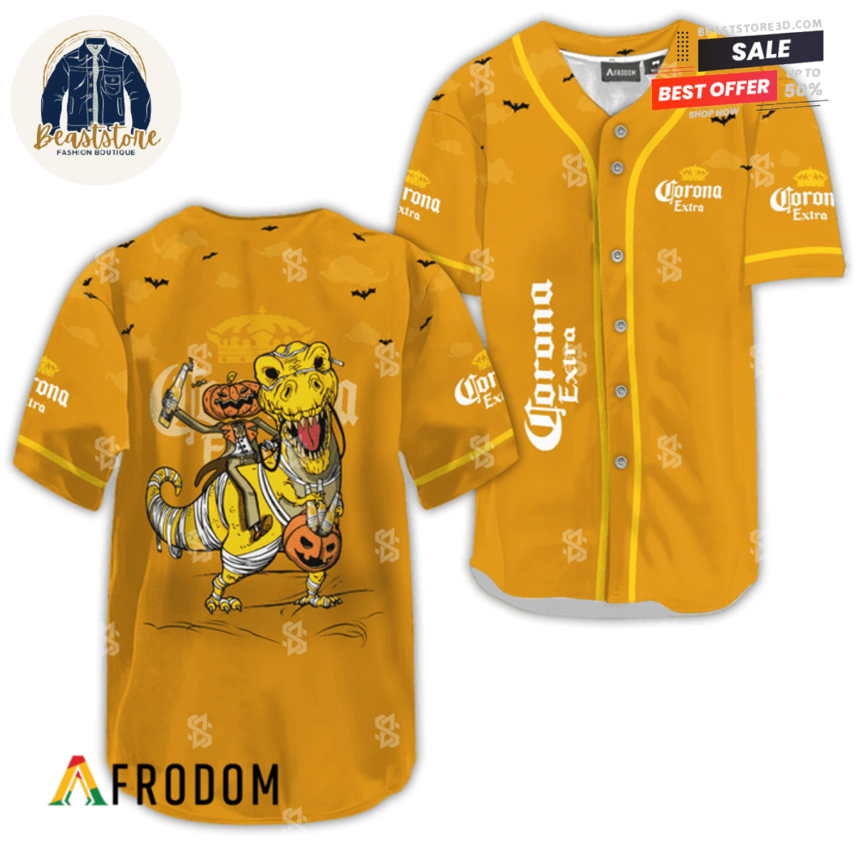 Corona Extra Yellow Dinosaur Halloween Baseball Jersey