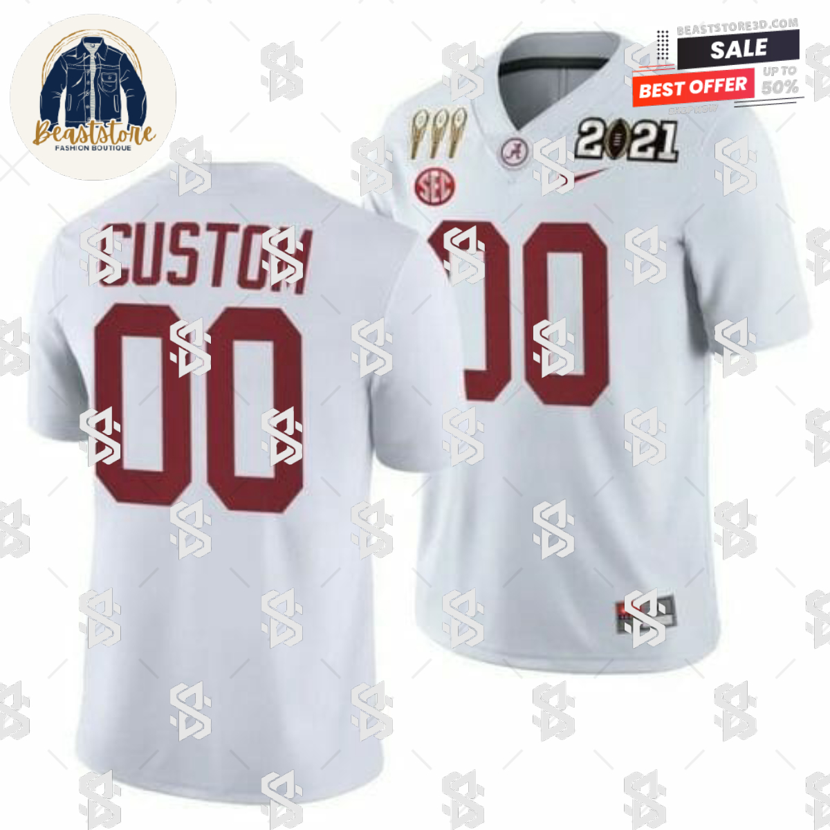 Custom Alabama Crimson Tide Jersey 3X CFP National Championship Winner White