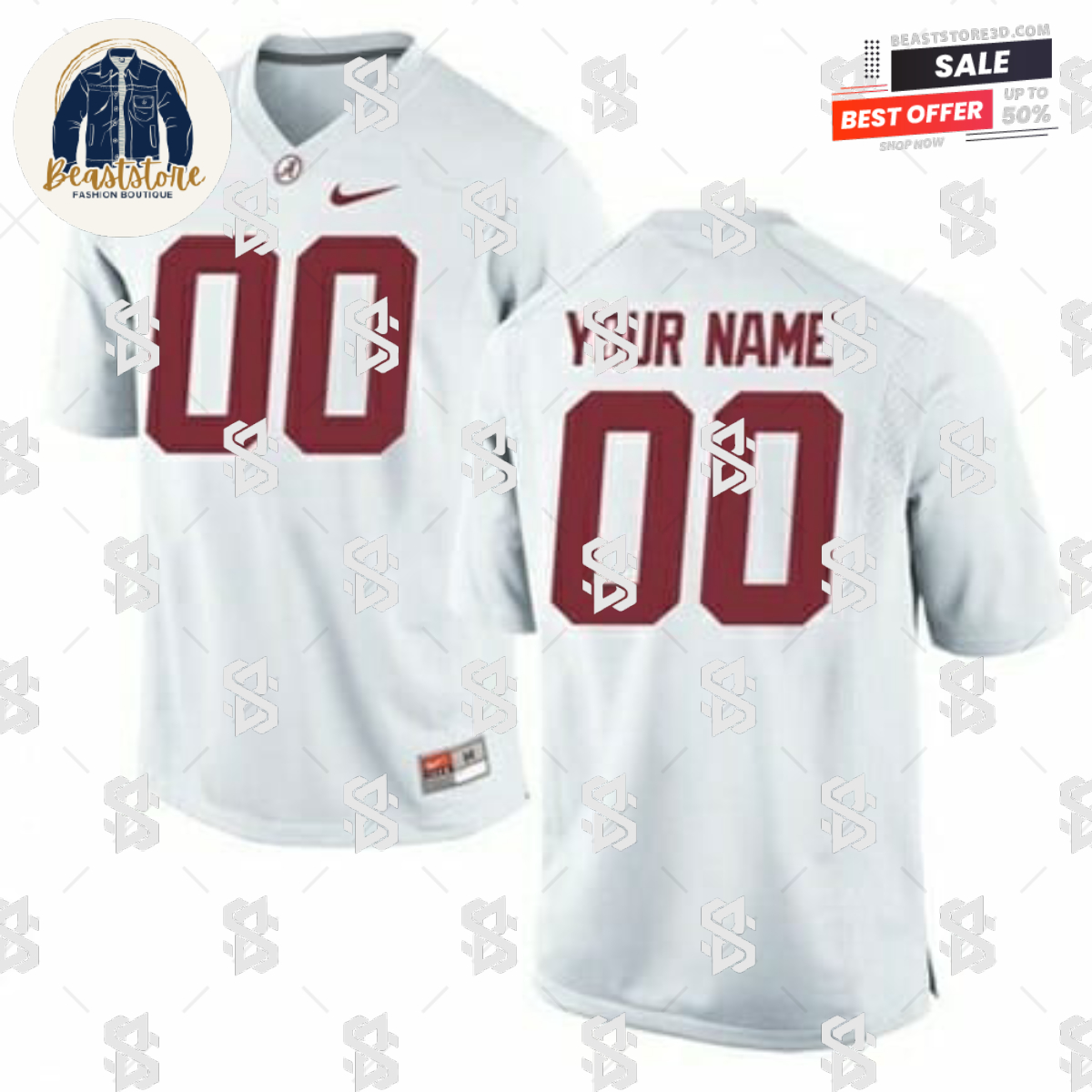 Custom Alabama Crimson Tide Jersey Name Number Football White