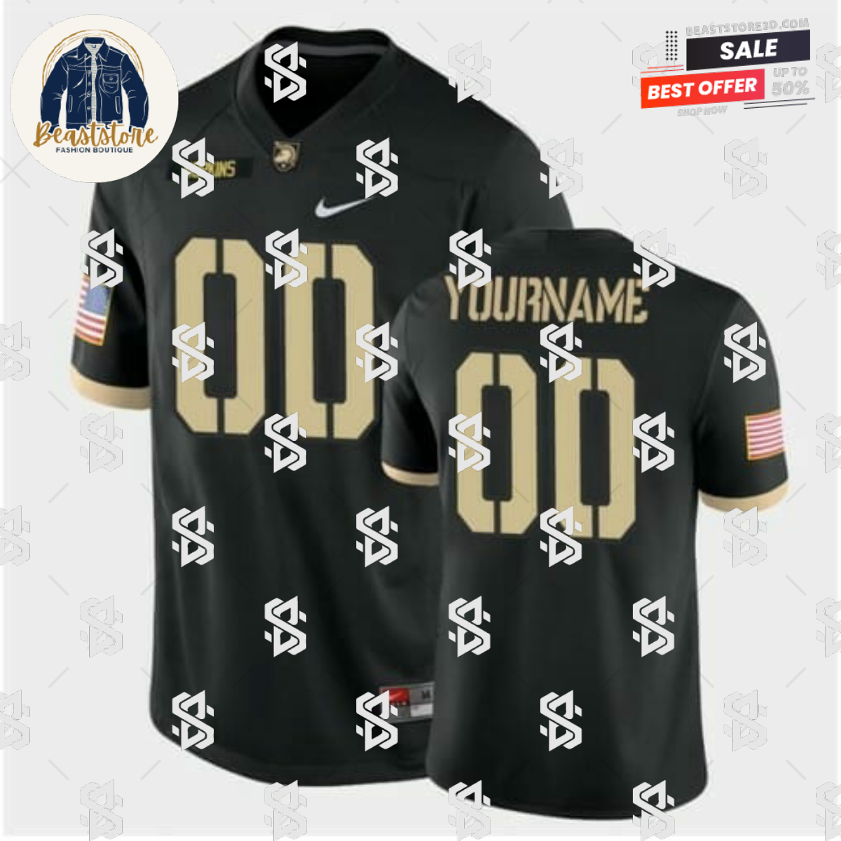 Custom Army Football Jersey Name Number Black College Game