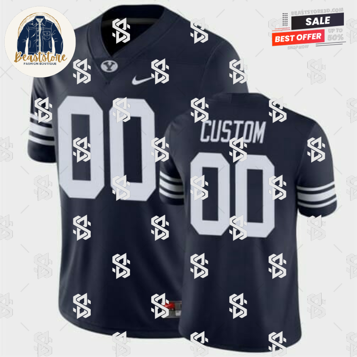 Custom BYU Cougars Jersey Game College Football Navy
