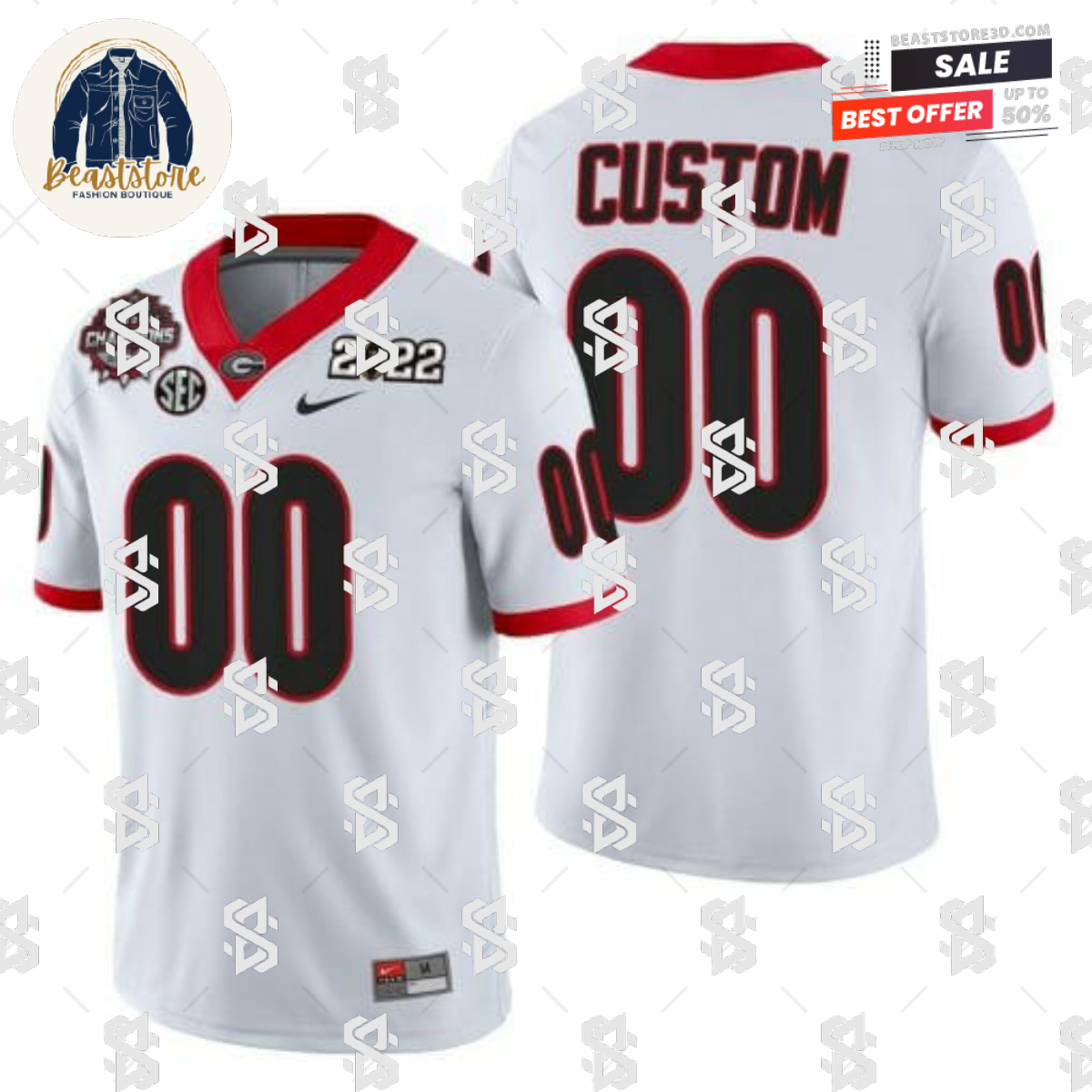 Custom Georgia Bulldog Jersey 2021-22 CFP National Champions White