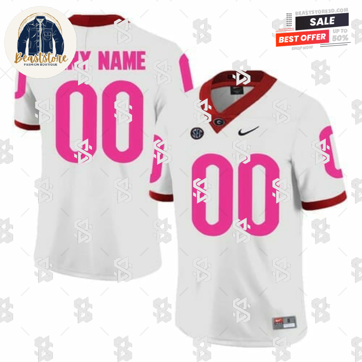 Custom Georgia Bulldogs Football Jersey White Pink College