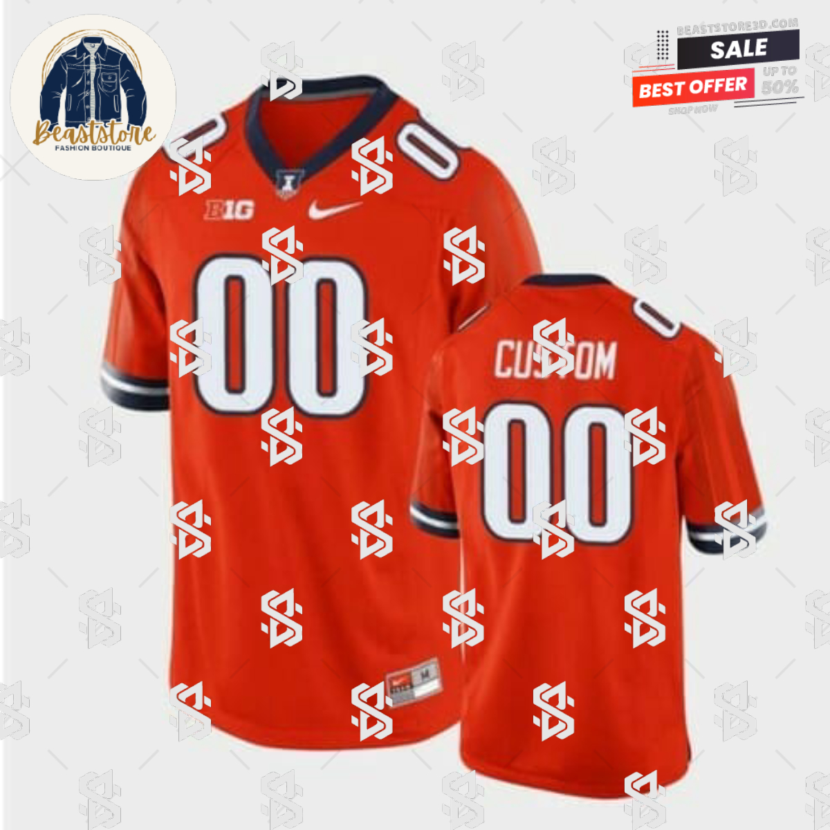 Custom Illinois Fighting Illini Jersey Name Number Orange College Football
