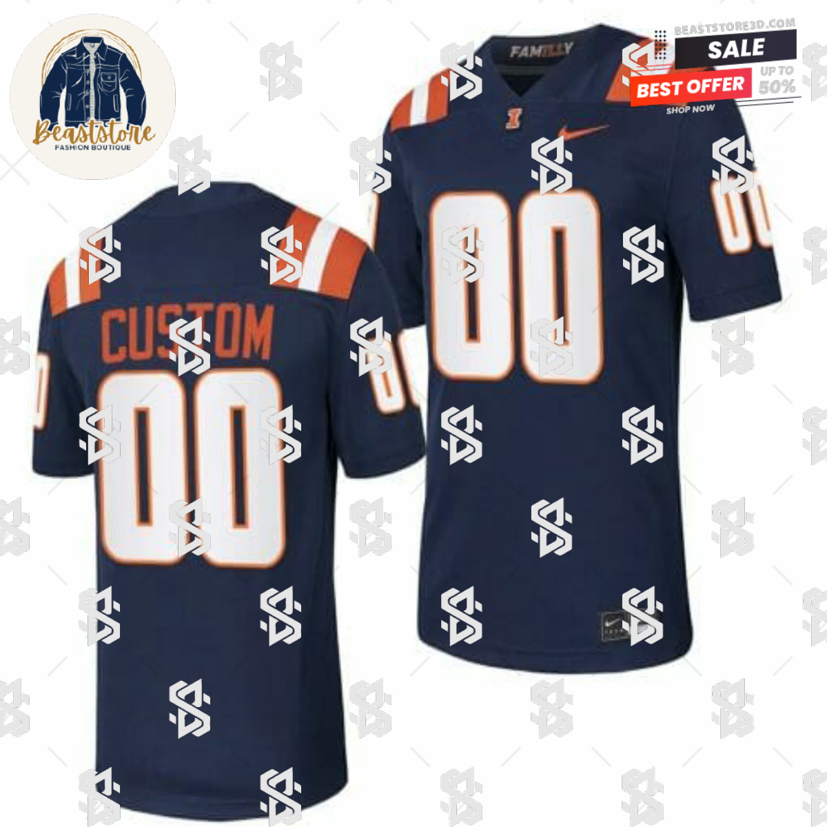Custom Illinois Fighting Illini Jersey Name and Number College Football Stitched Navy 2023
