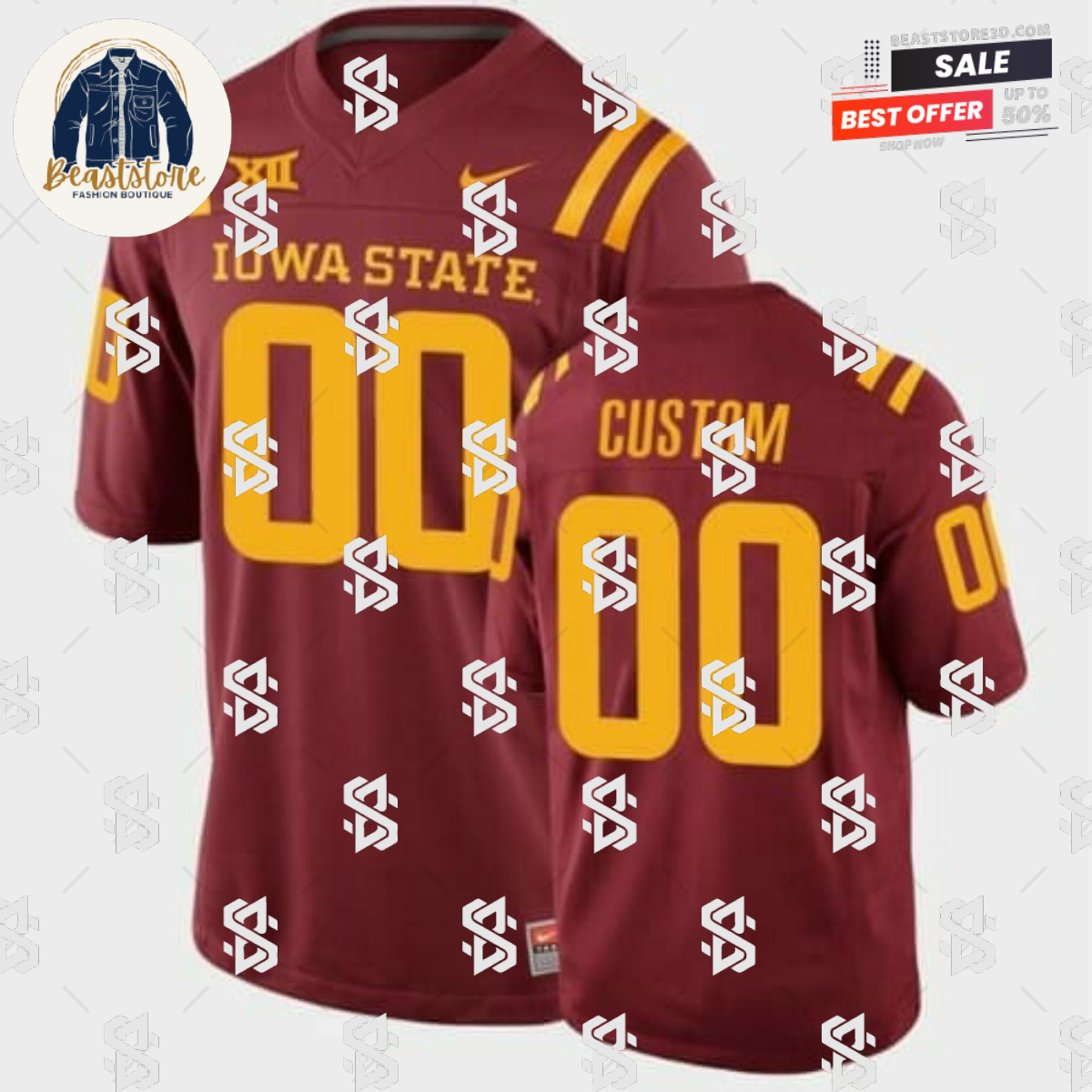 Custom Iowa State Football Jersey Name Number Cardinal College Replica