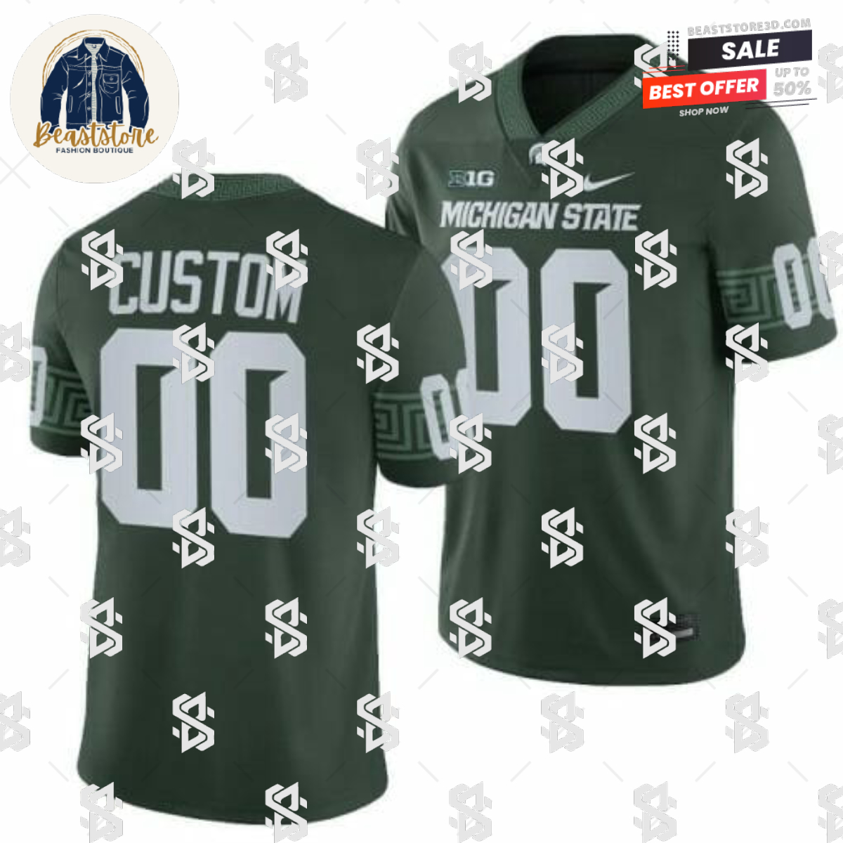 Custom Michigan State Spartans Jersey Name and Number College Football Green 2023 Game