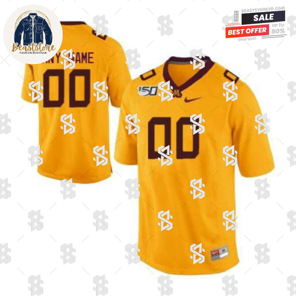 Custom Minnesota Golden Gophers Jersey Name Number Football Gold