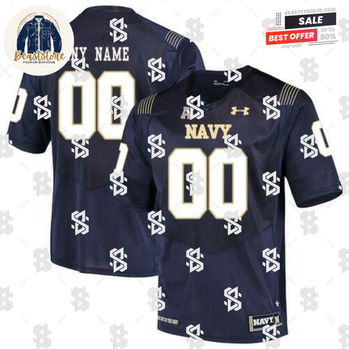Custom Navy Midshipmen Football Jersey Navy Blue College