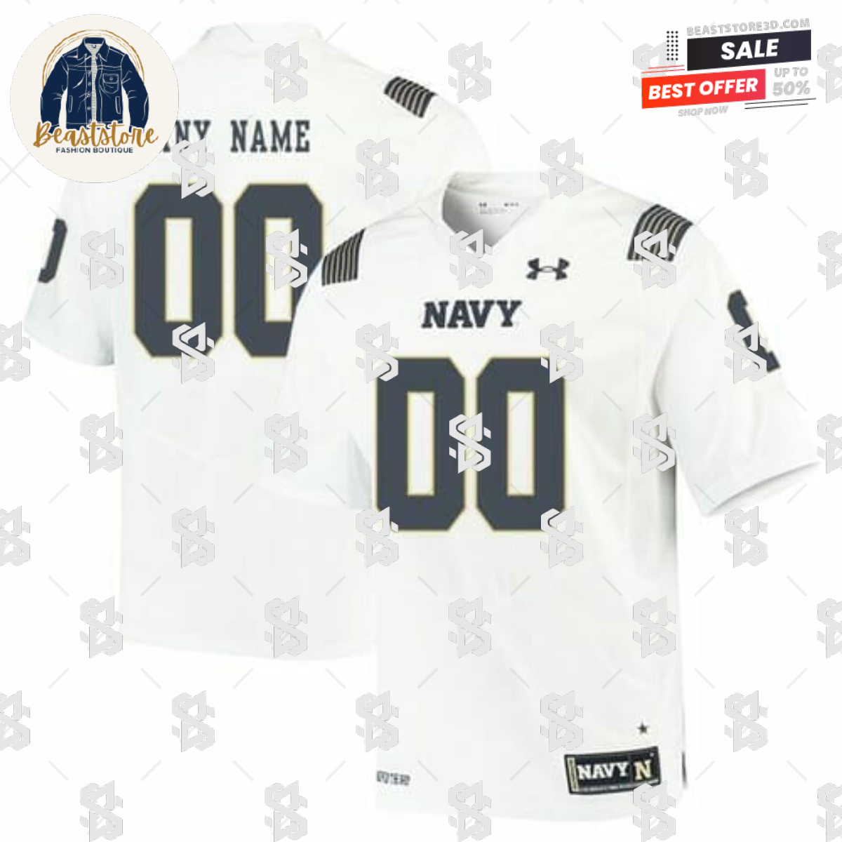 Custom Navy Midshipmen Jersey White College Football