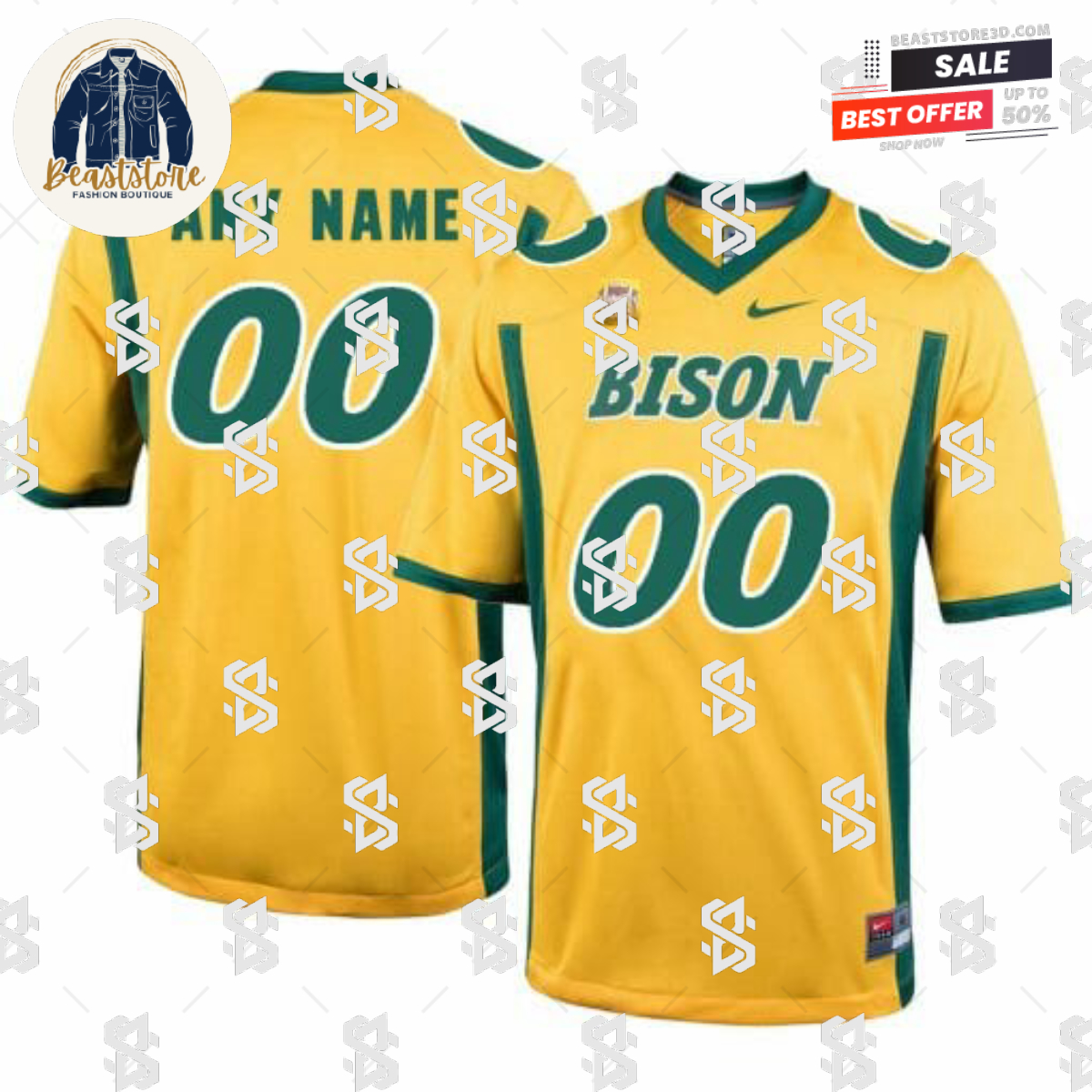 Custom North Dakota State Bison Jersey Name Number Football Yellow