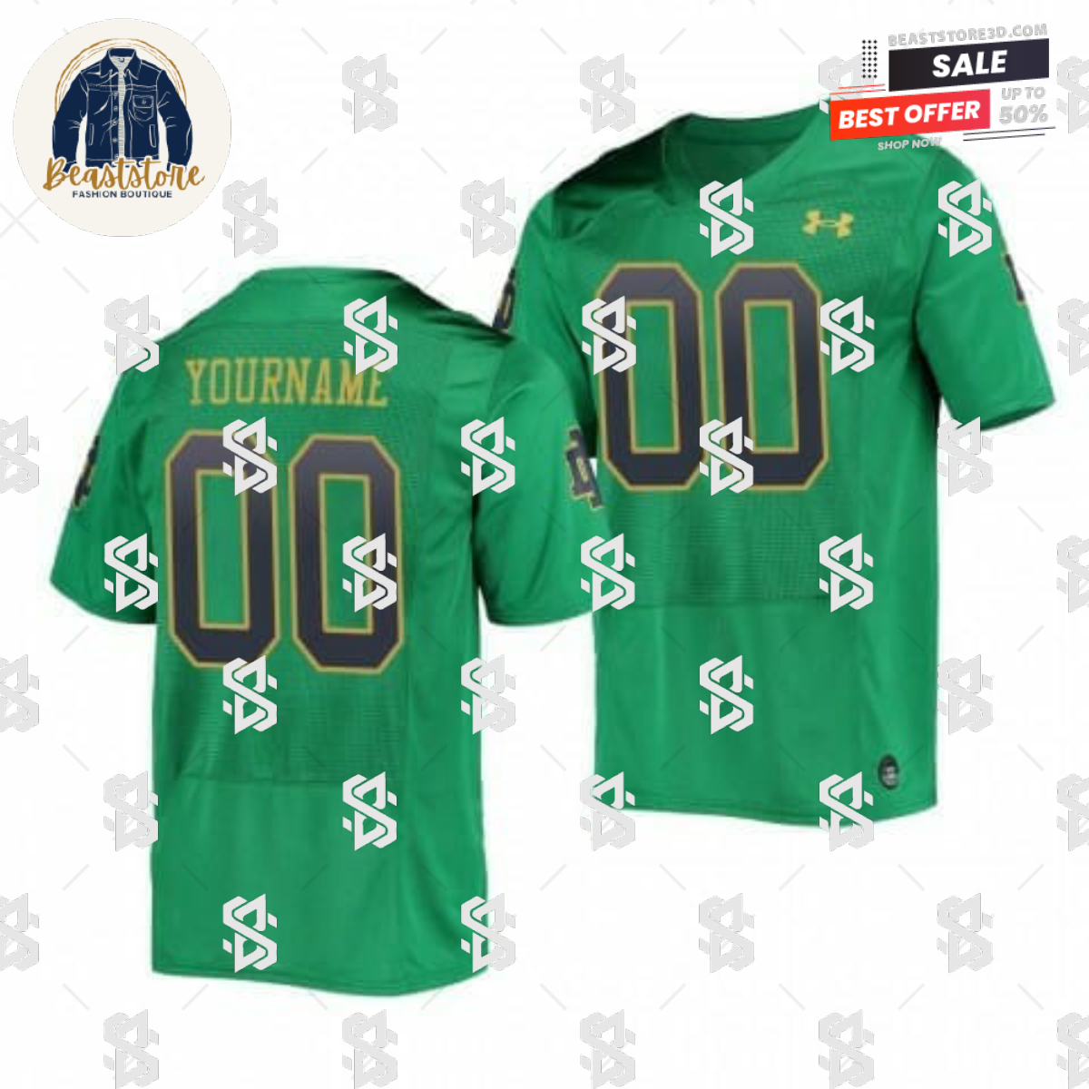 Custom Notre Dame Fighting Irish Jersey Football Green