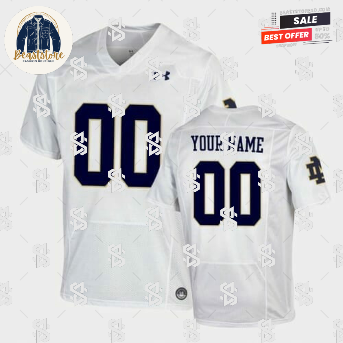 Custom Notre Dame Fighting Irish Jersey Name Number NCAA Football White
