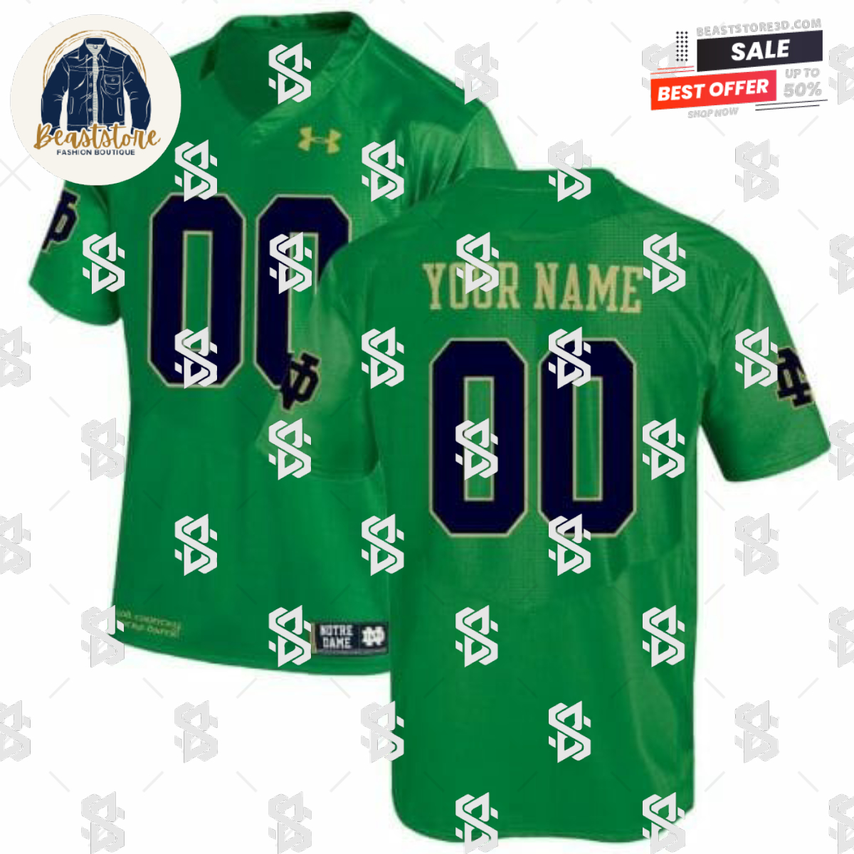 Custom Notre Dame Jersey Name Number NCAA Football Green
