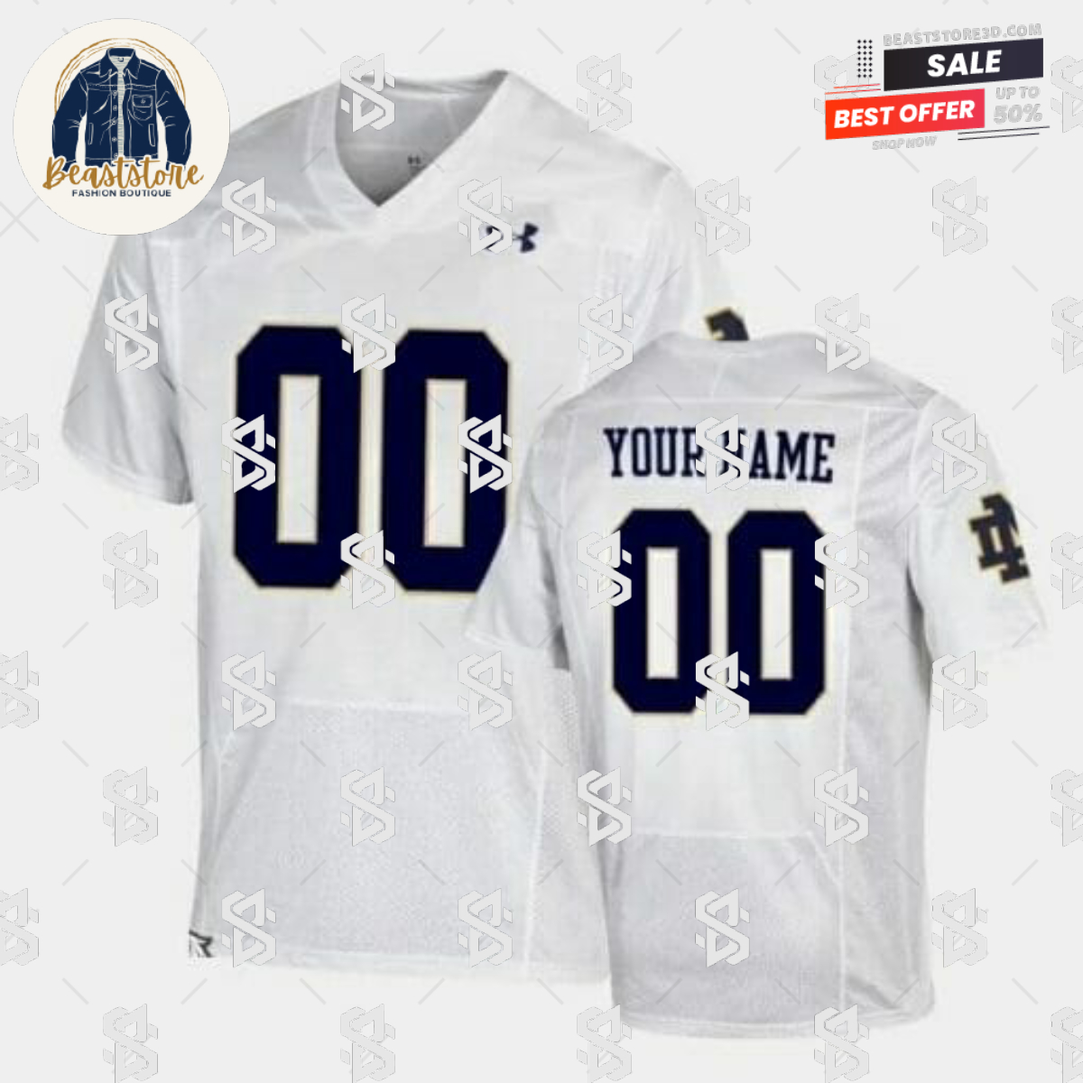 Custom Notre Dame Jersey White Replica Under Armour Jersey