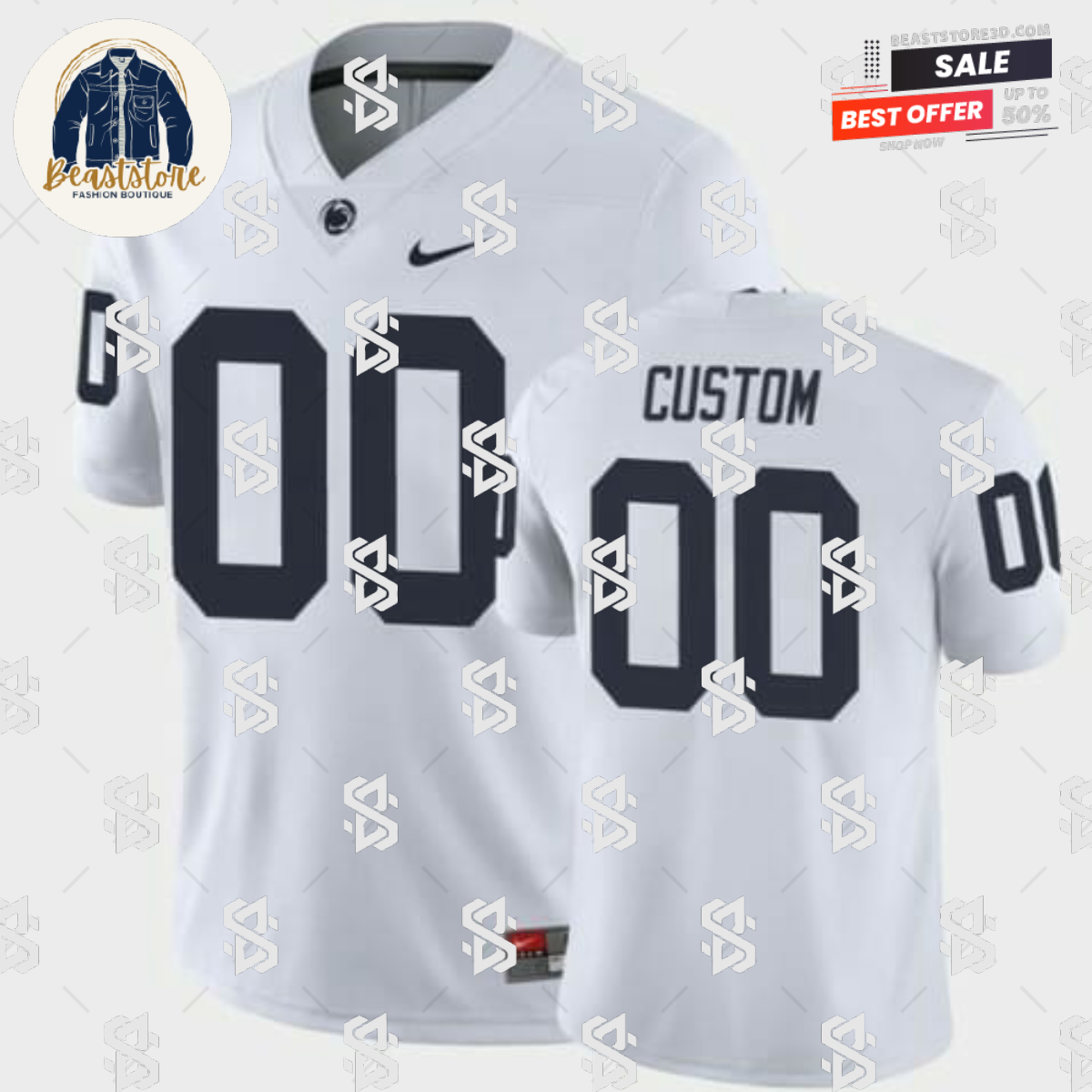 Custom Penn State Football Jersey Name Number White College Game