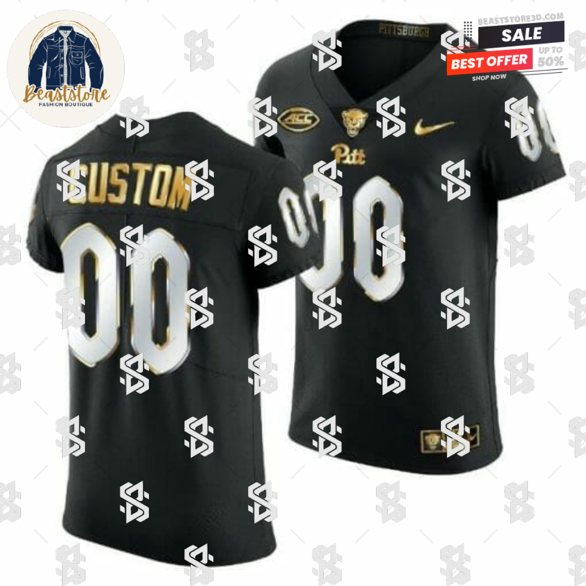 Custom Pittsburgh Panthers Football Jersey Black Golden Edition Jersey 2021-22 Limited