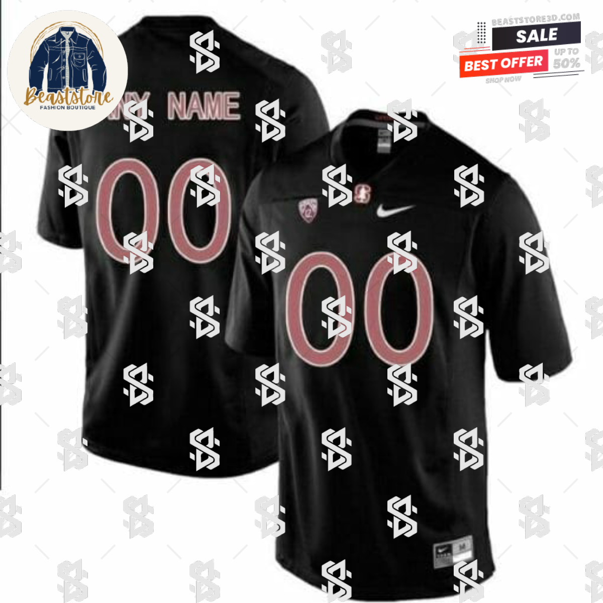 Custom Stanford Cardinal Football Jersey Black