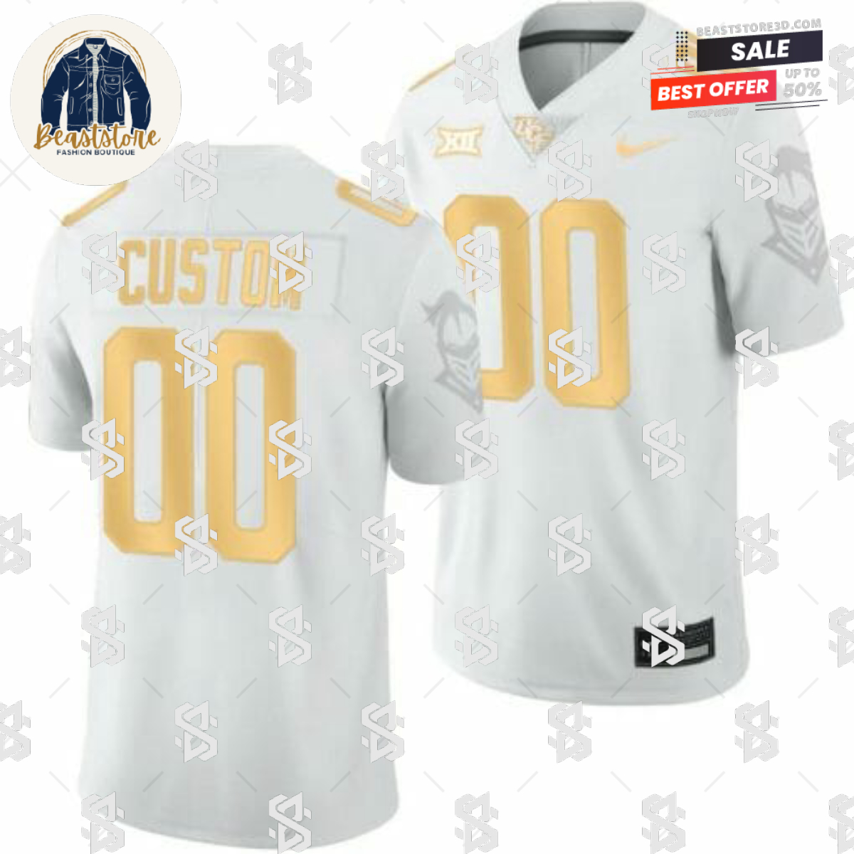 Custom UCF Knights Jersey Name and Number White Golden College Football 2023