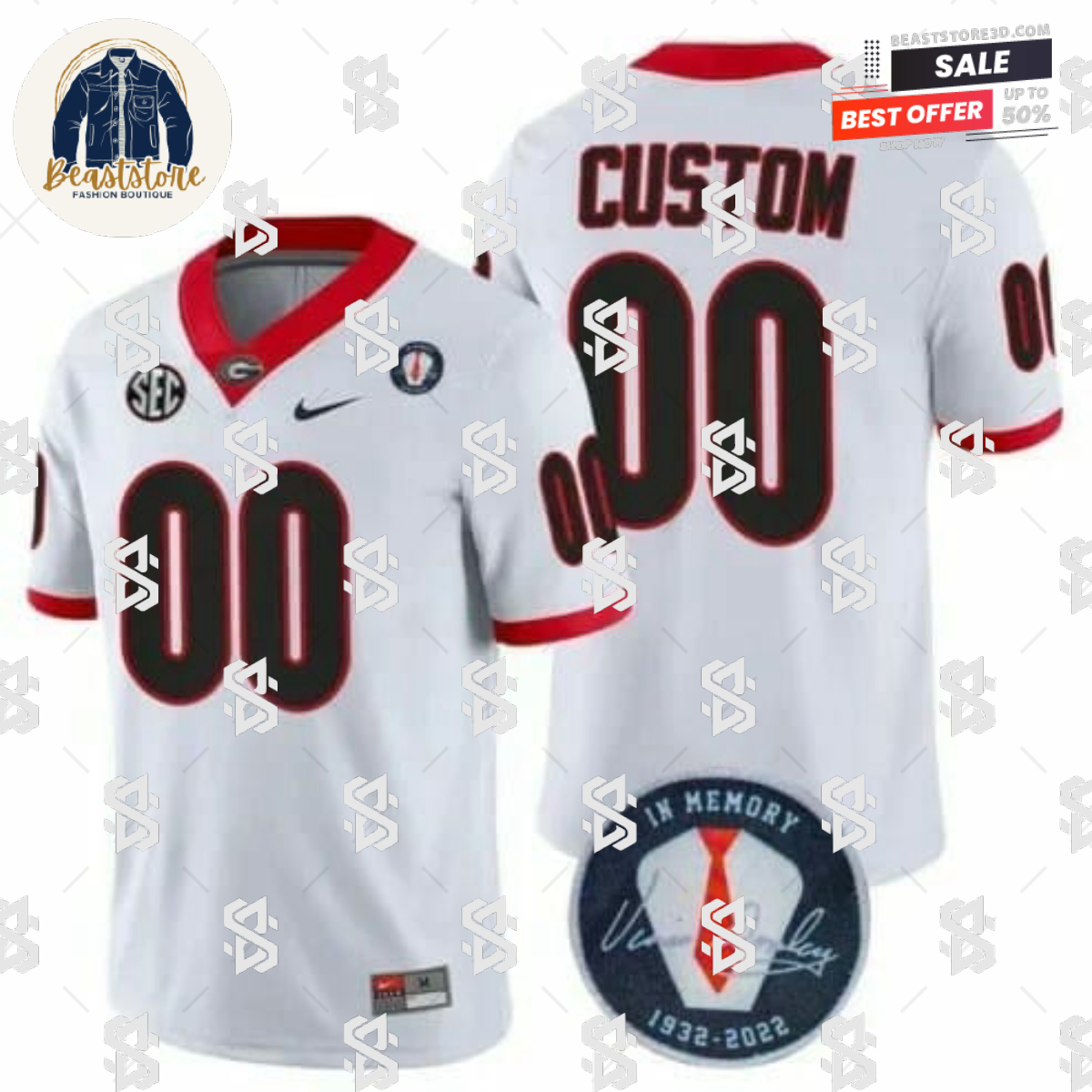 Custom UGA Jersey Players Jersey Honoring Vince Dooley Patch Custom White