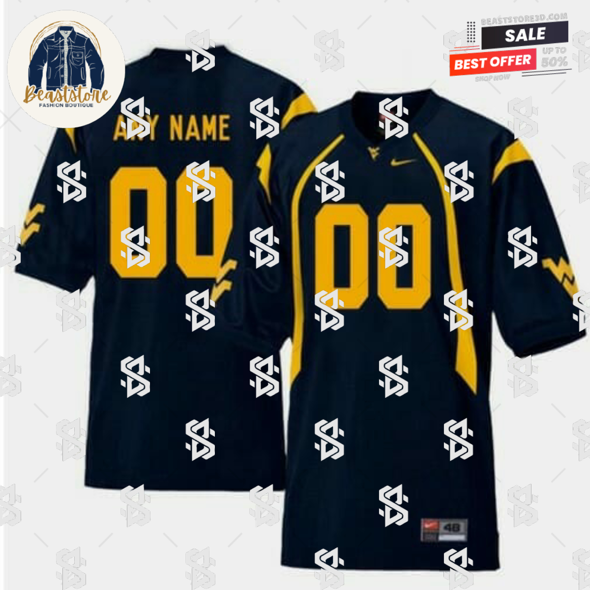 Custom West Virginia Football Jersey Name Number Navy College Replica