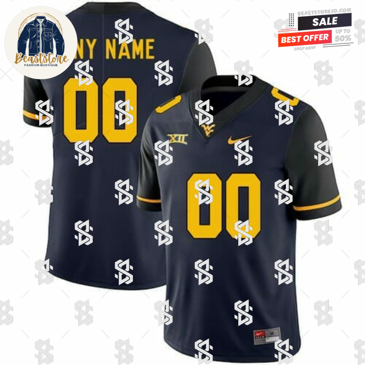 Custom West Virginia Football Jersey Navy Blue NCAA
