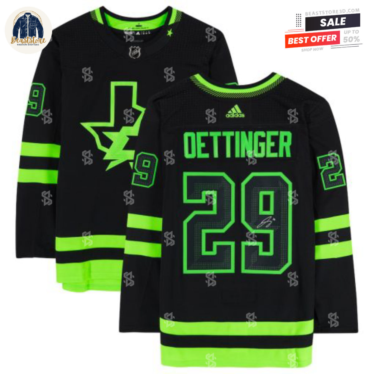 Dallas Stars Jake Oettinger Black Alternate Adidas NHL Hockey Jerseys