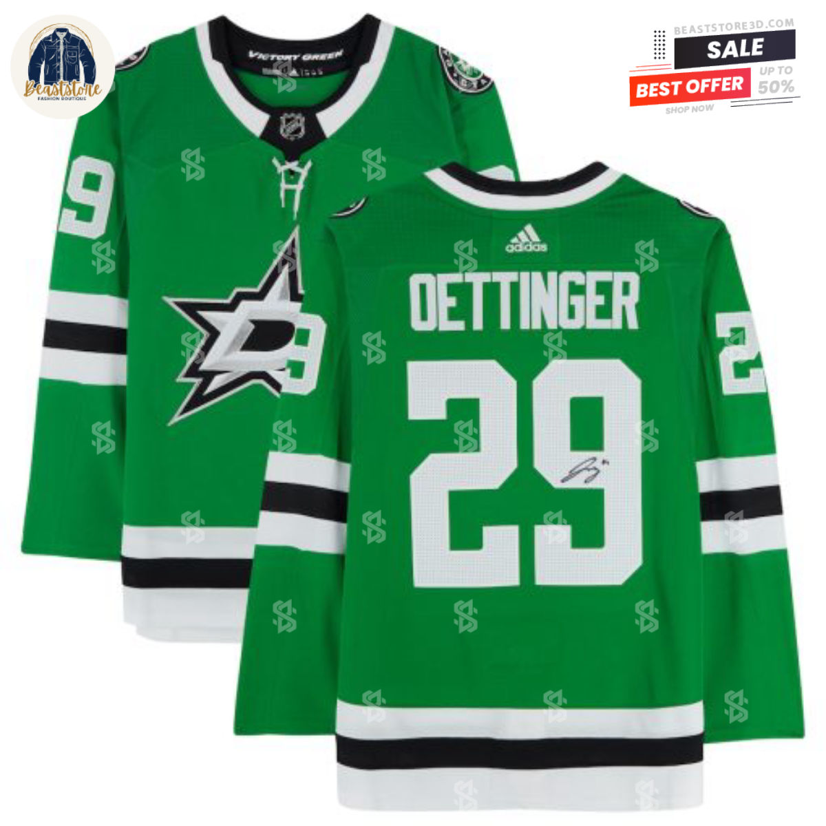 Dallas Stars Jake Oettinger Green Home Adidas NHL Hockey Jerseys