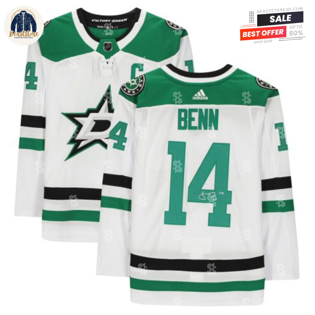 Dallas Stars Jamie Benn White Adidas NHL Hockey Jerseys