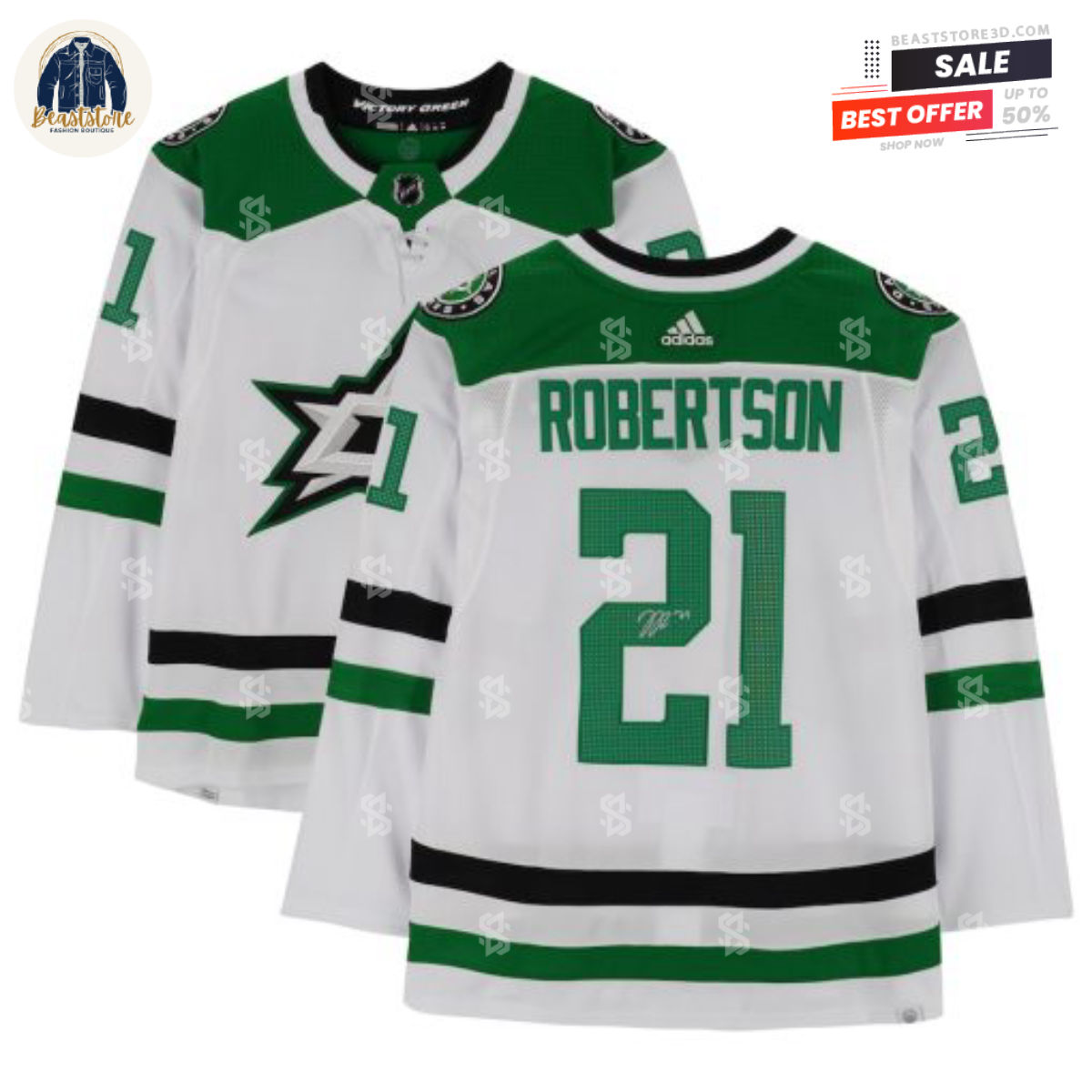 Dallas Stars Jason Robertson White Adidas NHL Hockey Jerseys