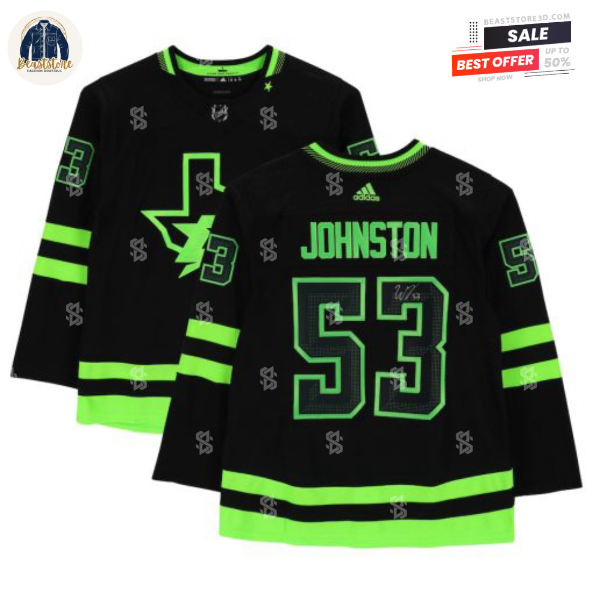 Dallas Stars Wyatt Johnston Black Alternate Adidas NHL Hockey Jerseys